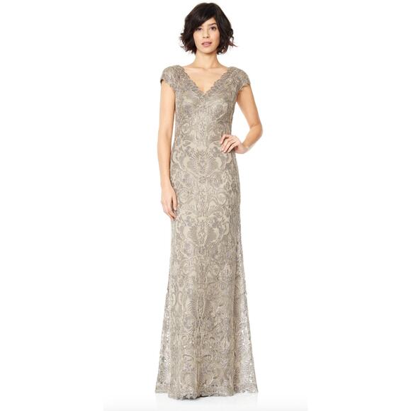 TADASHI SHOJI Off Shoulder Metallic Corded Embroidery Gown Maxi Dress 12 - Picture 1 of 9